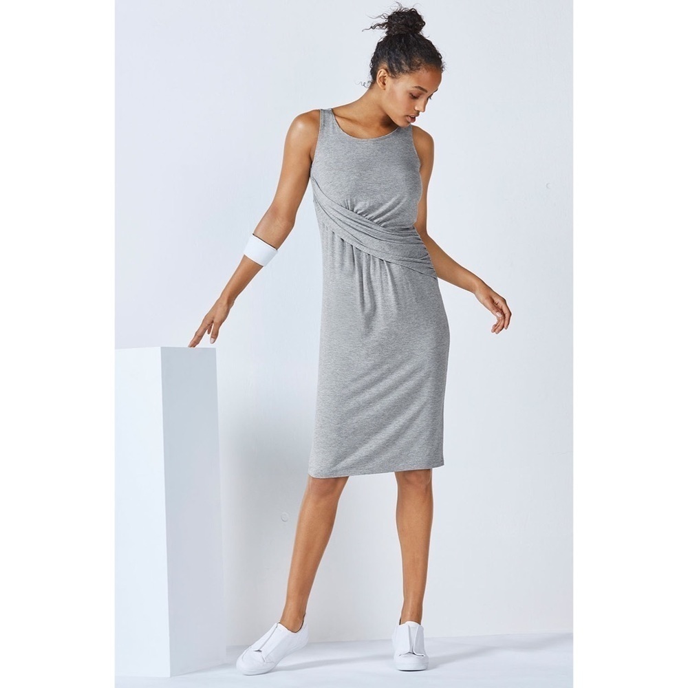 Fabletics- Grey Criss Cross Retta Midi Dress -Size M